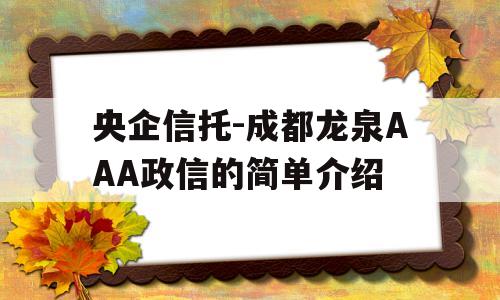 央企信托-成都龙泉AAA政信的简单介绍