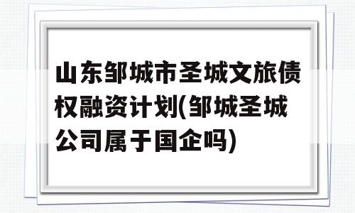 山东邹城市圣城文旅债权融资计划(邹城圣城公司属于国企吗)