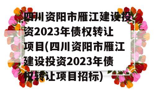 四川资阳市雁江建设投资2023年债权转让项目(四川资阳市雁江建设投资2023年债权转让项目招标)