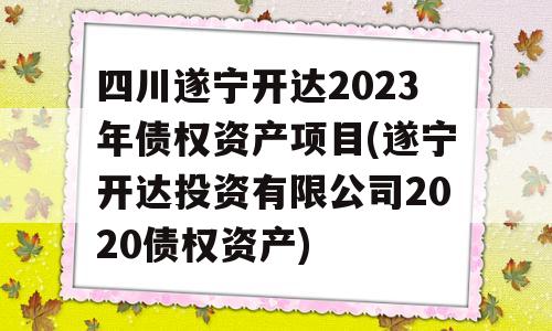 四川遂宁开达2023年债权资产项目(遂宁开达投资有限公司2020债权资产)