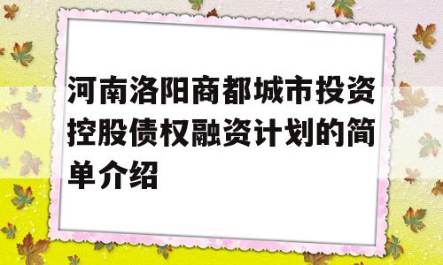 河南洛阳商都城市投资控股债权融资计划的简单介绍