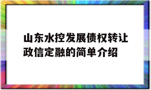 山东水控发展债权转让政信定融的简单介绍