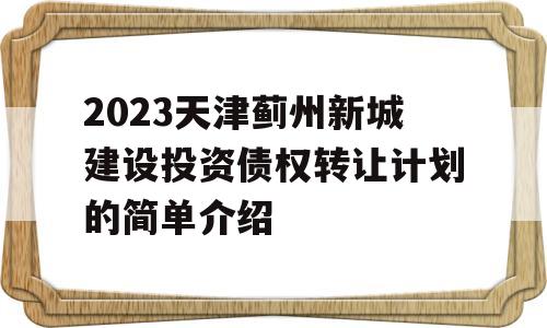 2023天津蓟州新城建设投资债权转让计划的简单介绍