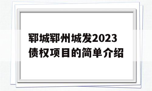 郓城郓州城发2023债权项目的简单介绍