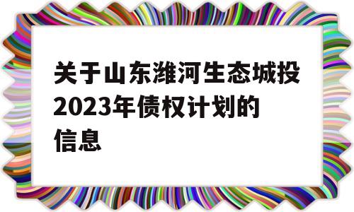 关于山东潍河生态城投2023年债权计划的信息