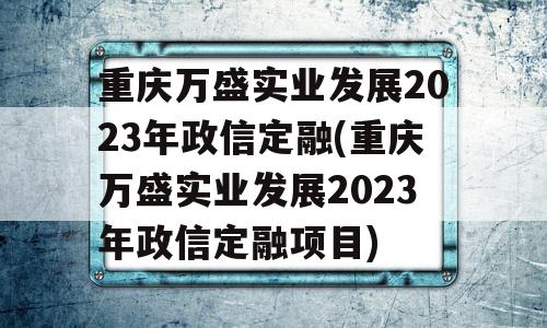 重庆万盛实业发展2023年政信定融(重庆万盛实业发展2023年政信定融项目)