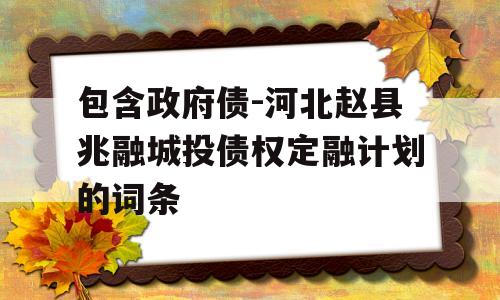 包含政府债-河北赵县兆融城投债权定融计划的词条