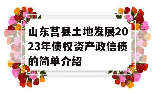 山东莒县土地发展2023年债权资产政信债的简单介绍