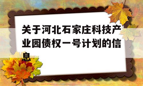 关于河北石家庄科技产业园债权一号计划的信息