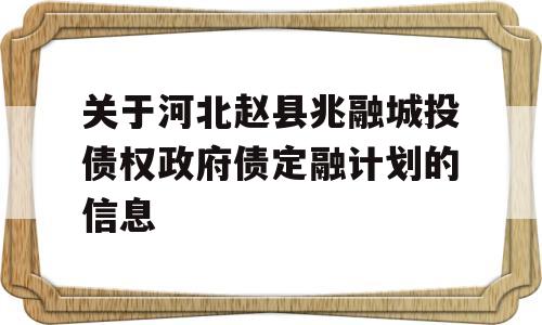 关于河北赵县兆融城投债权政府债定融计划的信息