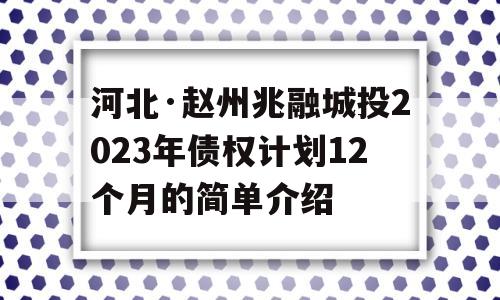 河北·赵州兆融城投2023年债权计划12个月的简单介绍