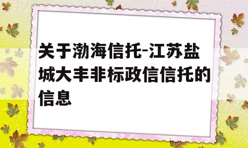 关于渤海信托-江苏盐城大丰非标政信信托的信息