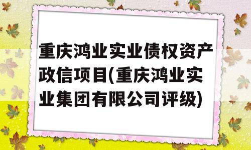 重庆鸿业实业债权资产政信项目(重庆鸿业实业集团有限公司评级)