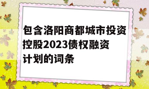 包含洛阳商都城市投资控股2023债权融资计划的词条