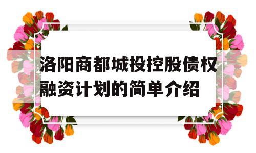 洛阳商都城投控股债权融资计划的简单介绍