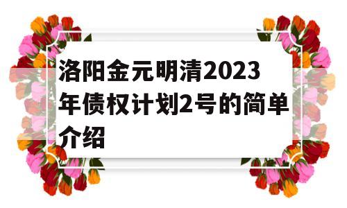 洛阳金元明清2023年债权计划2号的简单介绍