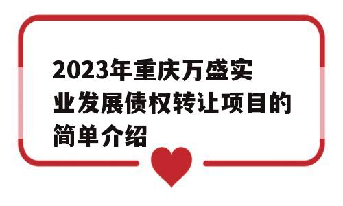 2023年重庆万盛实业发展债权转让项目的简单介绍