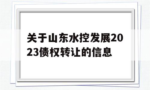 关于山东水控发展2023债权转让的信息