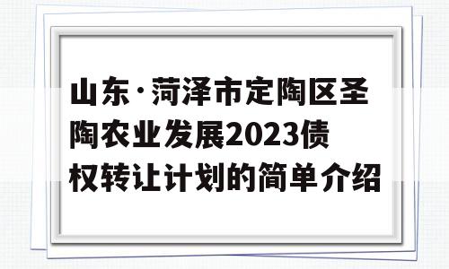 山东·菏泽市定陶区圣陶农业发展2023债权转让计划的简单介绍