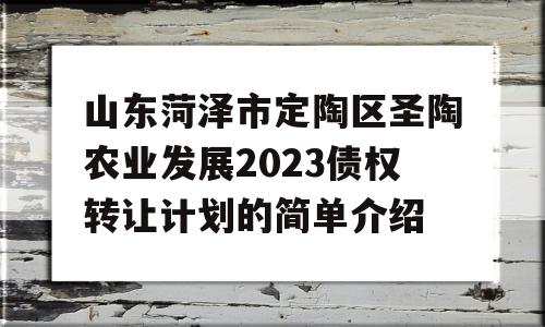 山东菏泽市定陶区圣陶农业发展2023债权转让计划的简单介绍