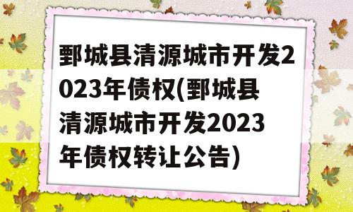 鄄城县清源城市开发2023年债权(鄄城县清源城市开发2023年债权转让公告)