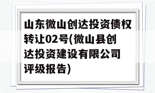 山东微山创达投资债权转让02号(微山县创达投资建设有限公司 评级报告)