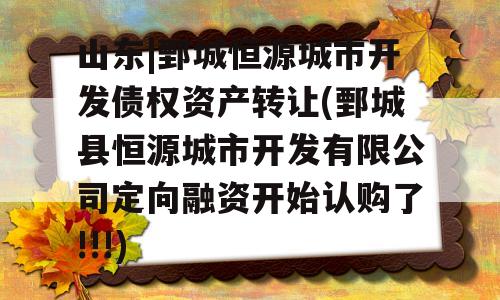 山东|鄄城恒源城市开发债权资产转让(鄄城县恒源城市开发有限公司定向融资开始认购了!!!)