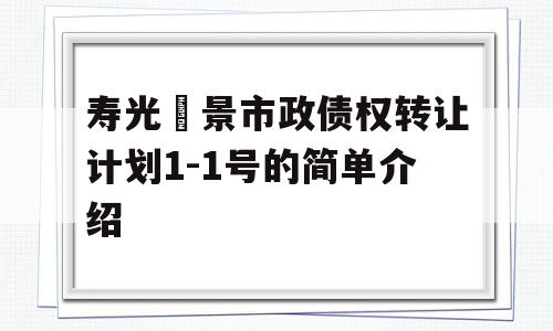 寿光昇景市政债权转让计划1-1号的简单介绍