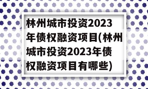 林州城市投资2023年债权融资项目(林州城市投资2023年债权融资项目有哪些)