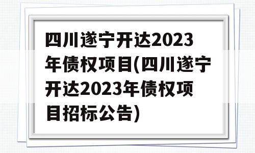 四川遂宁开达2023年债权项目(四川遂宁开达2023年债权项目招标公告)