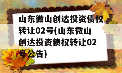 山东微山创达投资债权转让02号(山东微山创达投资债权转让02号公告)