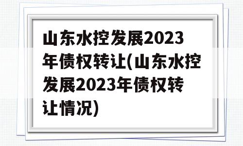 山东水控发展2023年债权转让(山东水控发展2023年债权转让情况)