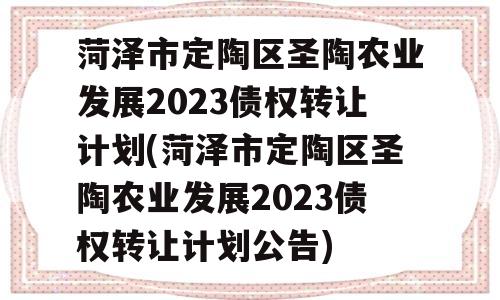 菏泽市定陶区圣陶农业发展2023债权转让计划(菏泽市定陶区圣陶农业发展2023债权转让计划公告)