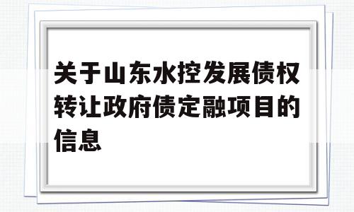 关于山东水控发展债权转让政府债定融项目的信息