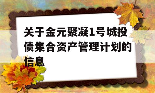 关于金元聚凝1号城投债集合资产管理计划的信息