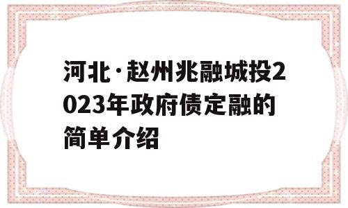 河北·赵州兆融城投2023年政府债定融的简单介绍