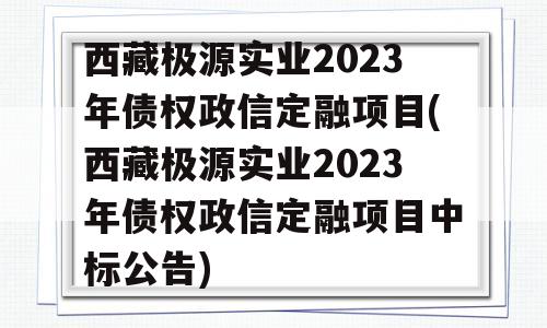 西藏极源实业2023年债权政信定融项目(西藏极源实业2023年债权政信定融项目中标公告)