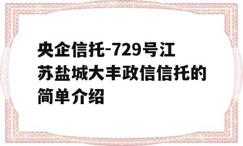 央企信托-729号江苏盐城大丰政信信托的简单介绍