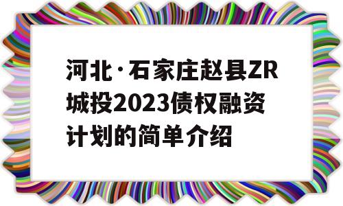 河北·石家庄赵县ZR城投2023债权融资计划的简单介绍