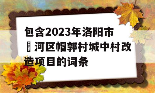 包含2023年洛阳市瀍河区帽郭村城中村改造项目的词条