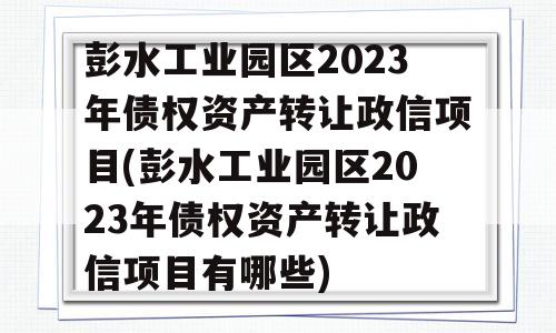 彭水工业园区2023年债权资产转让政信项目(彭水工业园区2023年债权资产转让政信项目有哪些)