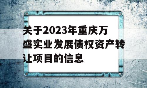 关于2023年重庆万盛实业发展债权资产转让项目的信息