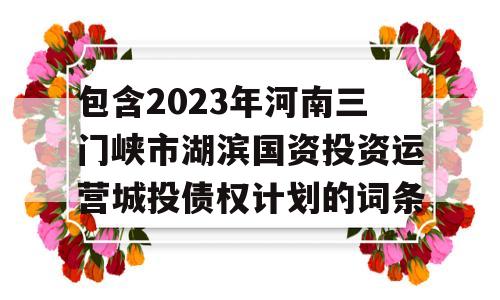 包含2023年河南三门峡市湖滨国资投资运营城投债权计划的词条