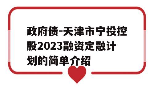 政府债-天津市宁投控股2023融资定融计划的简单介绍