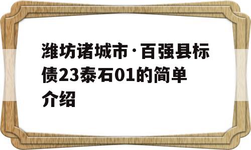 潍坊诸城市·百强县标债23泰石01的简单介绍