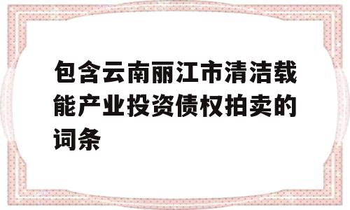 包含云南丽江市清洁载能产业投资债权拍卖的词条