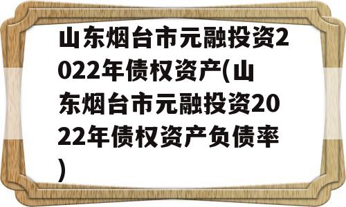 山东烟台市元融投资2022年债权资产(山东烟台市元融投资2022年债权资产负债率)