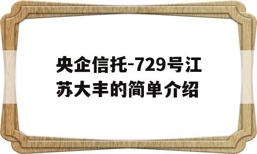 央企信托-729号江苏大丰的简单介绍