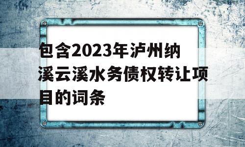 包含2023年泸州纳溪云溪水务债权转让项目的词条