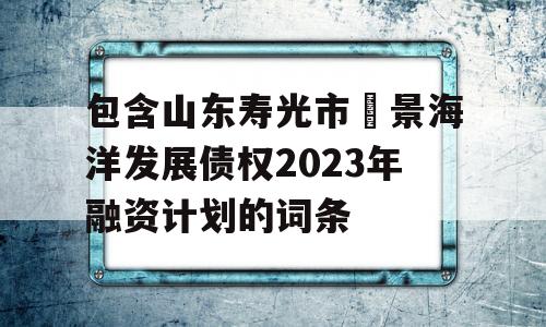 包含山东寿光市昇景海洋发展债权2023年融资计划的词条